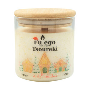 Tsoureki - Αρωματικό κερί σόγιας σε γυάλινο διάφανο δοχείο με οικολογικό ξύλινο φυτίλι και ξύλινο καπάκι